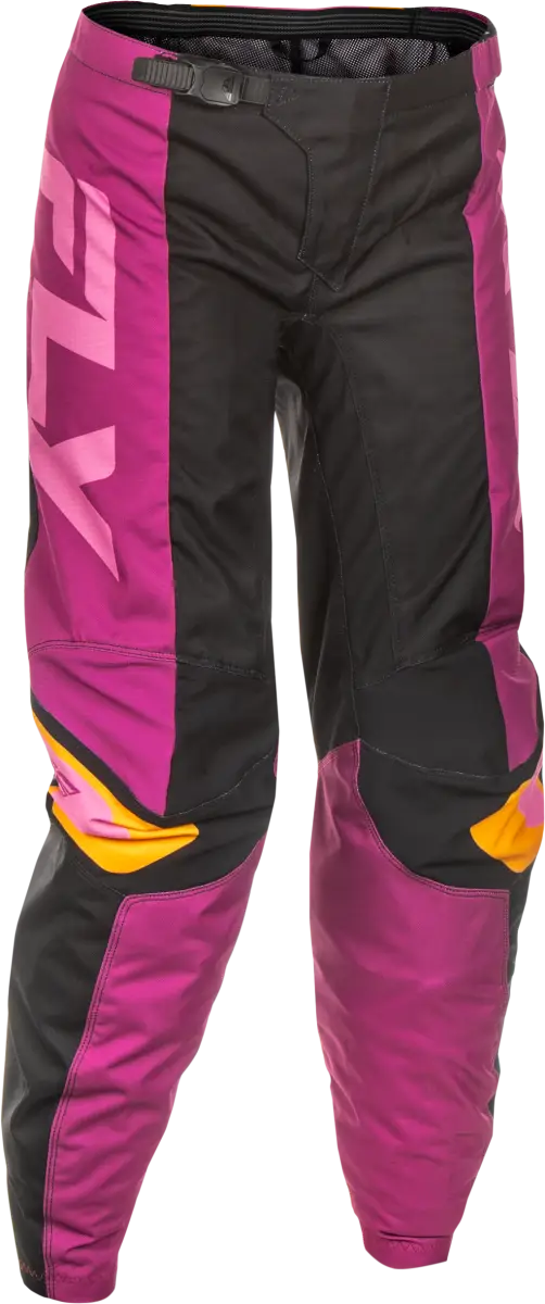 Women*s motocross pants in black, magenta, and yellow for off-road riding gear