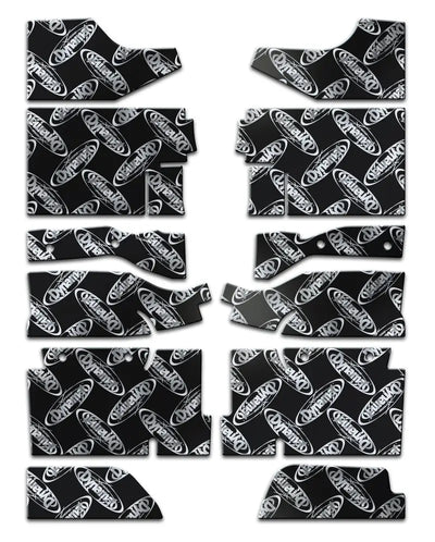 Black and white XFO M4 F Dynamat floor kit for 1994-2004 Ford Mustang