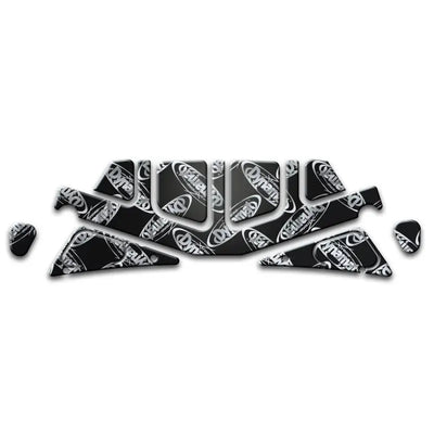 Black Audi door sill protectors with silver accents for Ford Mustang trunk kit