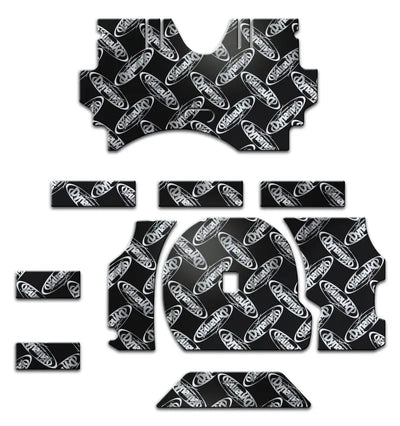 Black Ford Mustang trunk kit with rubber floor mats and patterned design