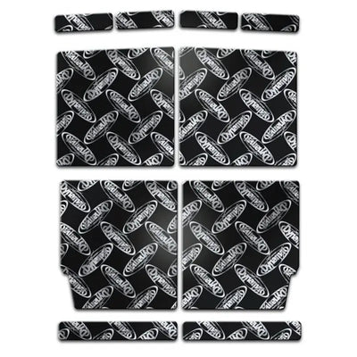 Black Ozark Trail diamond plate mats with logo for XGM F3 R Dynamat Camaro roof, enhancing sound control