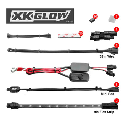 XK Glow LED light kit components from XK034001-W White Led Strip 10Pc Kit