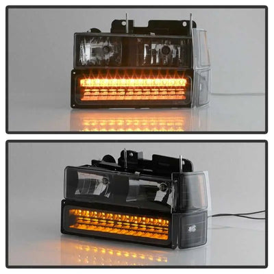 Xtune 92-94 Blazer Full Size Corner/LED Bumper Headlights Black HD-JH-CCK88-LED-AM-BK-SET 