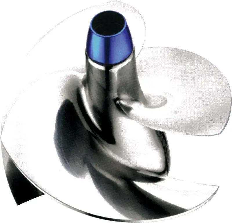Shiny metal impeller with blue hub for RV parts and accessories or powersports trucks