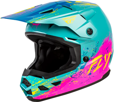 Youth Kinetic Drip Helmet Turquoise/Pink/Yellow Yl - FLY RACING