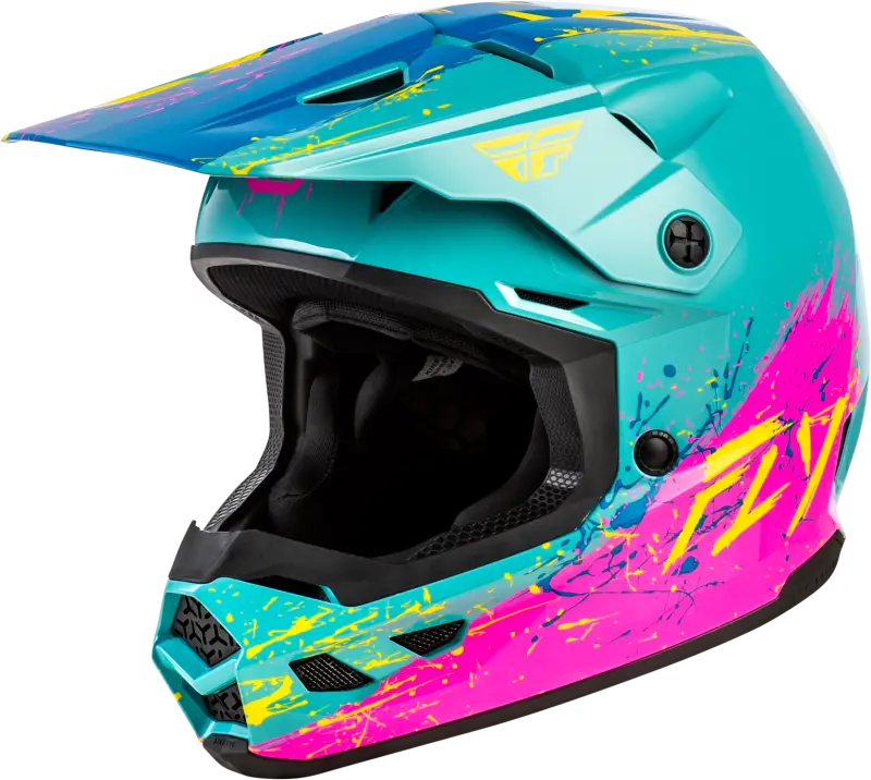 Youth Kinetic Drip Helmet Turquoise/Pink/Yellow Yl - FLY RACING