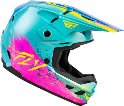 Youth Kinetic Drip Helmet Turquoise/Pink/Yellow Yl - FLY RACING