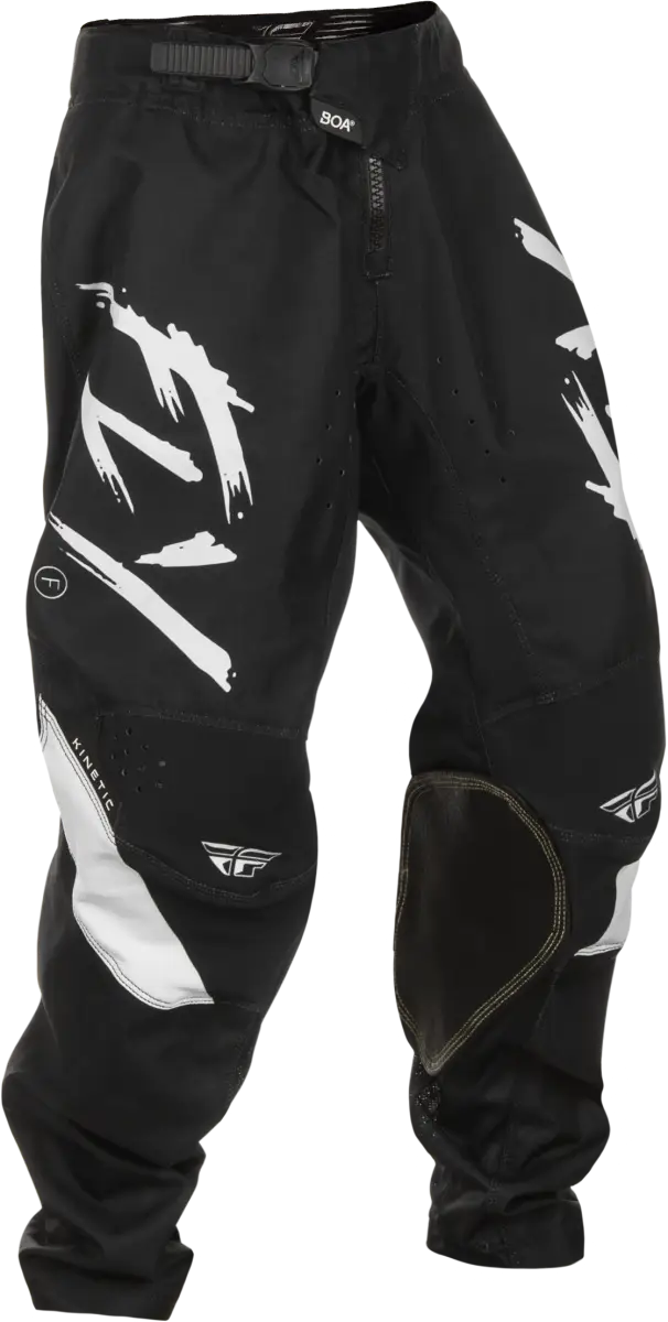 Youth Kinetic Stoke Pants Black White with stretch rip-stop fabric for motocross riding