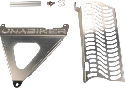 Aluminum dirt bike radiator guards with mounting hardware for Yamaha Unabiker radiator guard